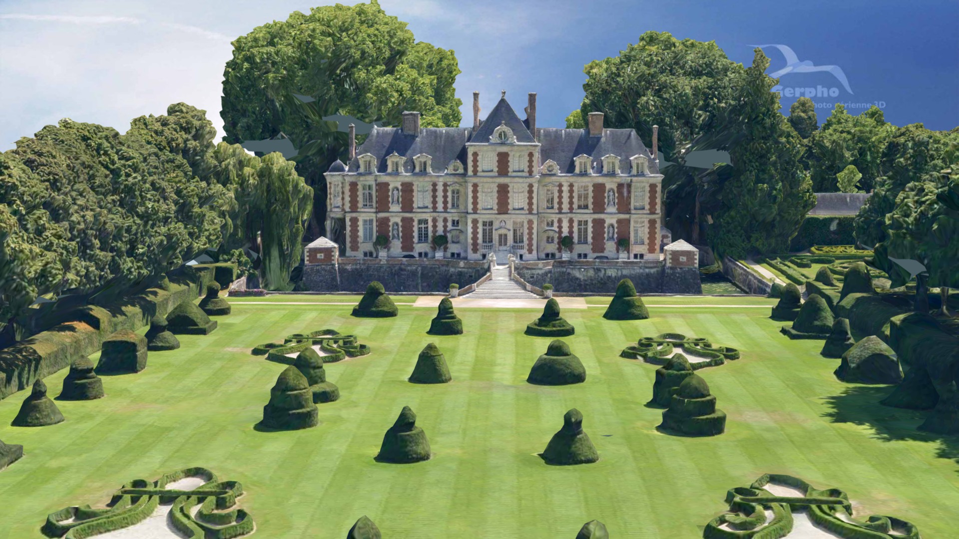 3D model Chateau de Wideville - This is a 3D model of the Chateau de Wideville. The 3D model is about a large building with many trees in front of it.