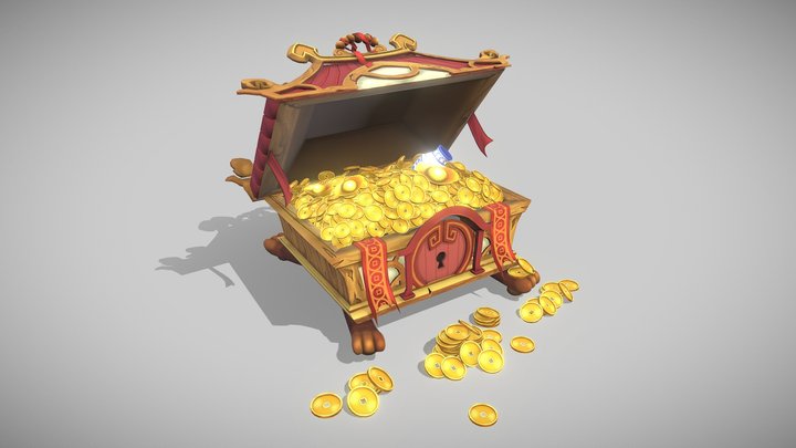 Wooden House Treasure Chest_Chinese Style 3D Model