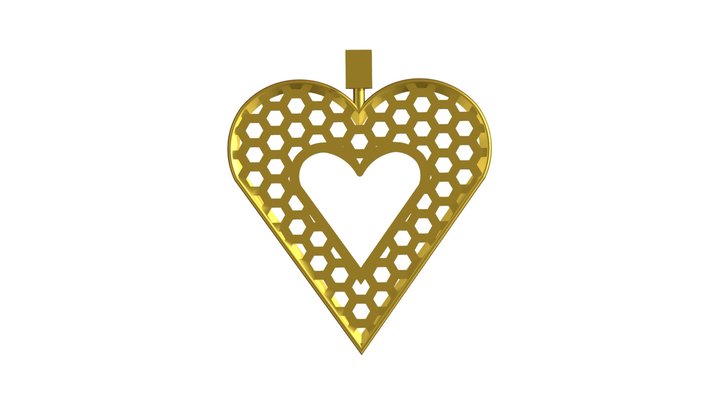18k Gold Plated Heart Necklace - Honeycomb 3D Model