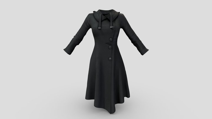 Asymmetric Buttoned Up Female Trench Coat 3D Model
