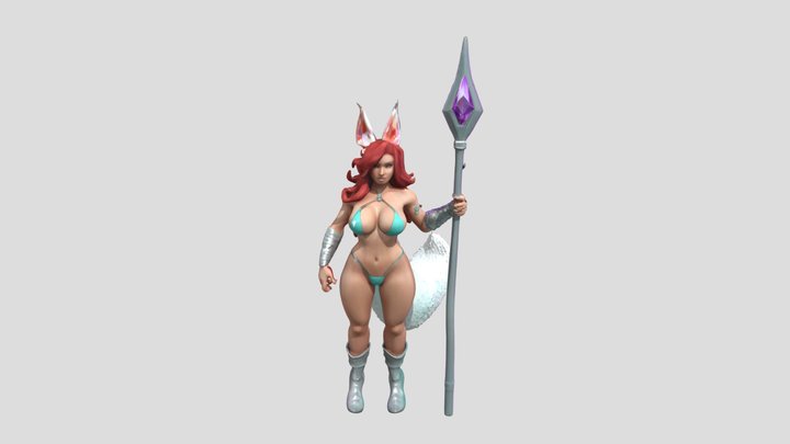 Faux-Foxy-Woman with tail and Gemstone Sceptre 3D Model