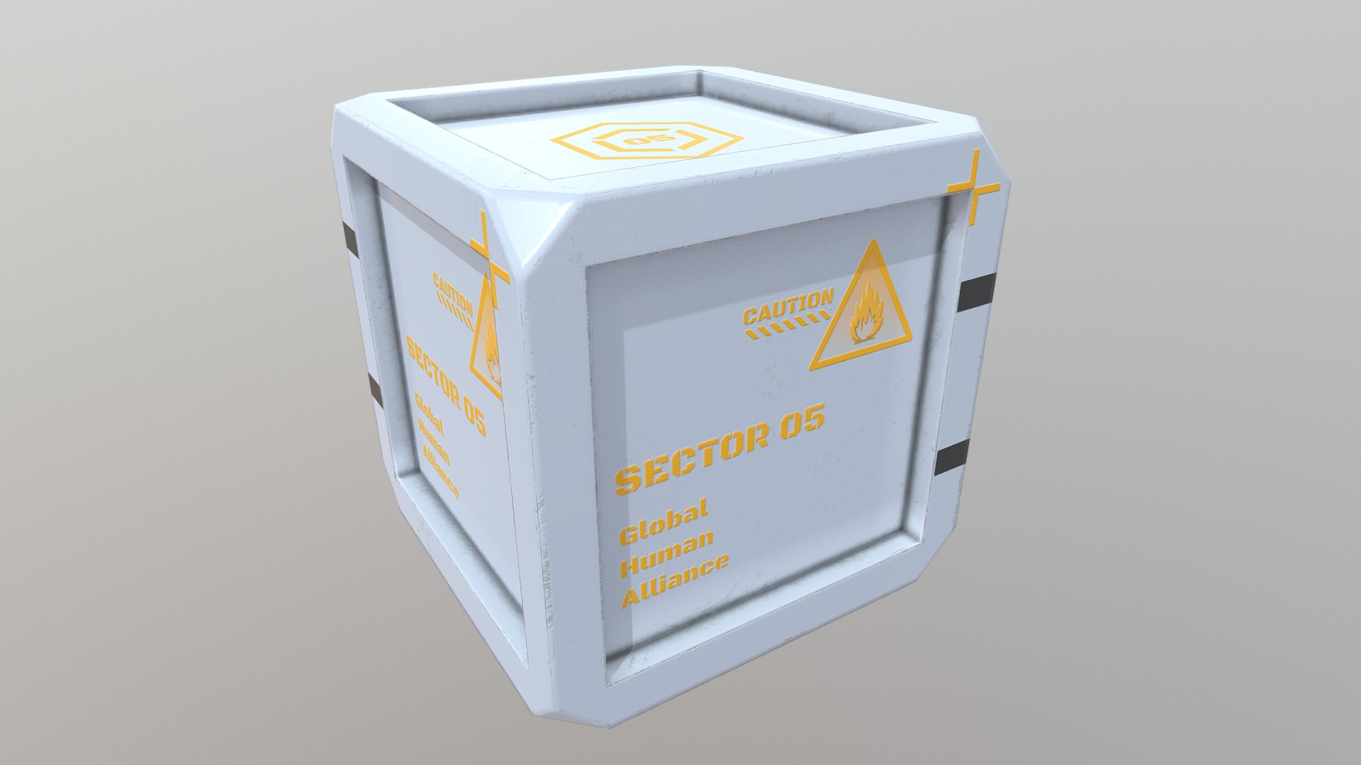 3D model Sci-Fi Storage Crate #5 - This is a 3D model of the Sci-Fi Storage Crate #5. The 3D model is about a white box with yellow text.
