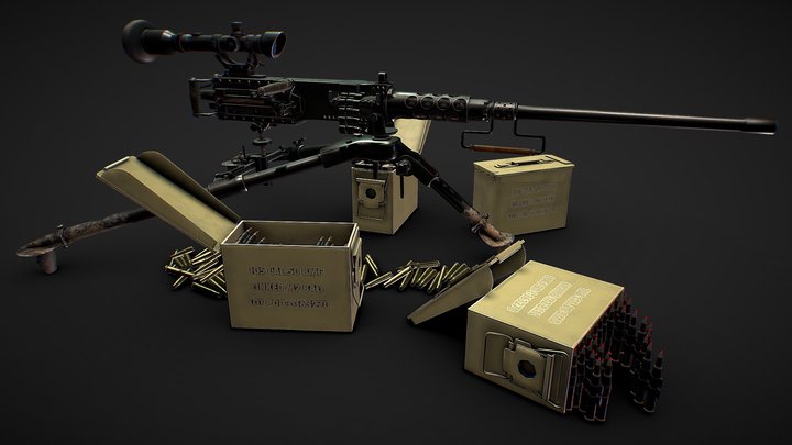 Army machine gun with optical sight 3D Model