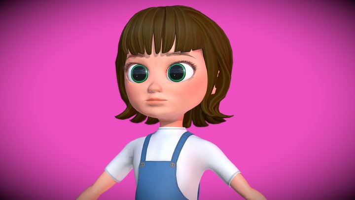 Stylized Cartoon Game Girl Character (Rigged) 3D Model