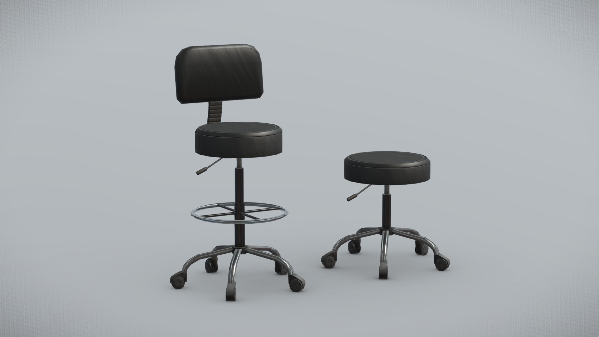 3D model Hospital Stools - This is a 3D model of the Hospital Stools. The 3D model is about a pair of black office chairs.