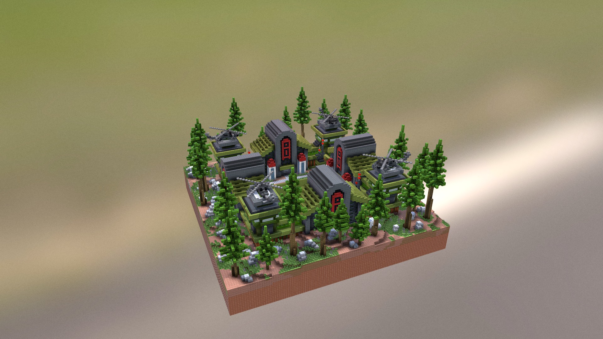 3D model Army PrisonMines - This is a 3D model of the Army PrisonMines. The 3D model is about a toy house on a green surface.