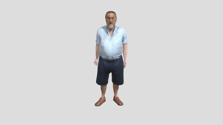 ANIMATED OLDER MAN WITH BEARD WEARING SHORT 3D Model