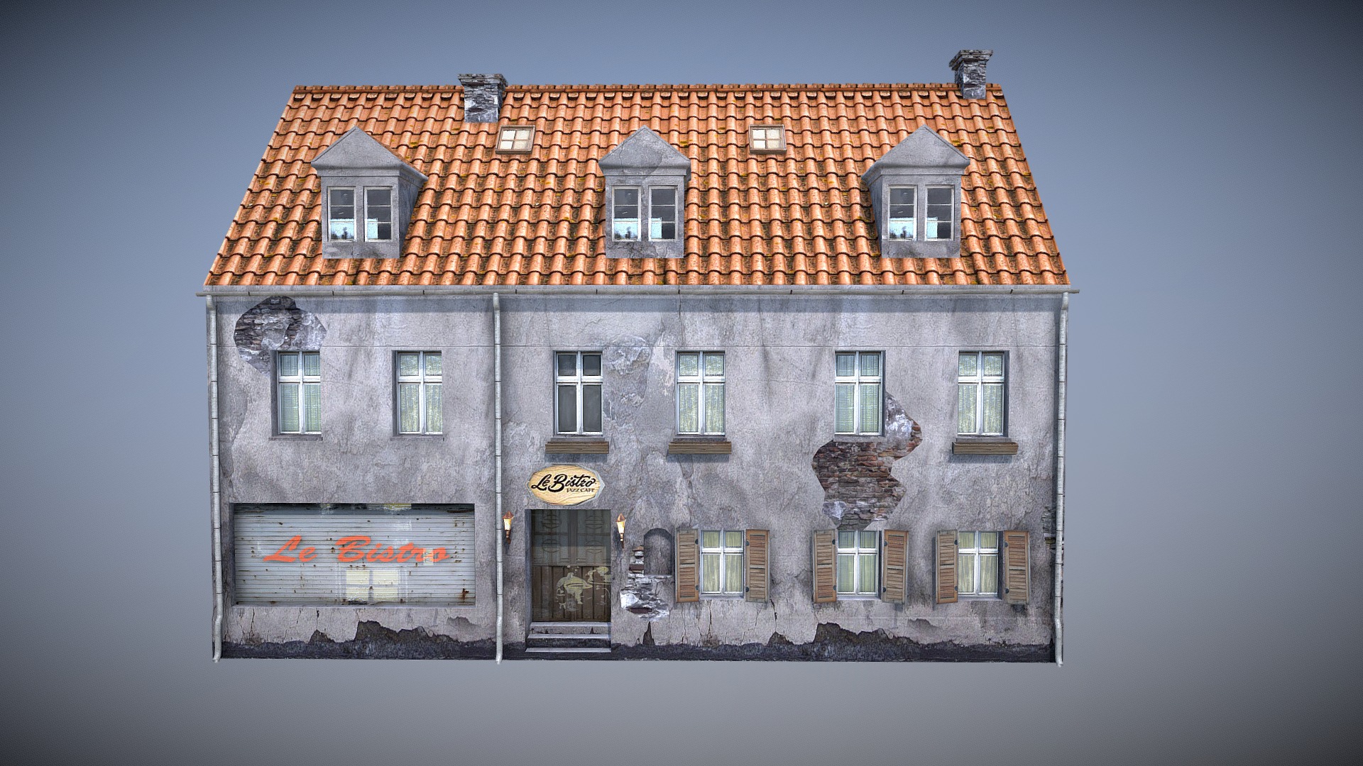3D model Old House 10 - This is a 3D model of the Old House 10. The 3D model is about a building with a sign on it.