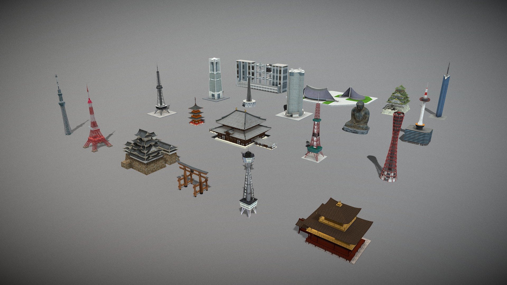 Japanese Famous Buildings 3D Model Pack - 3D model by Zhang Shangbin ...