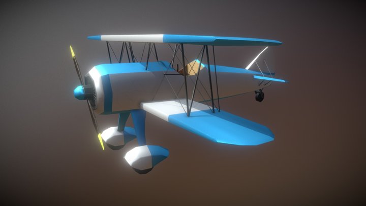 Game Ready Aeroplane Blue Low Poly 3D Model
