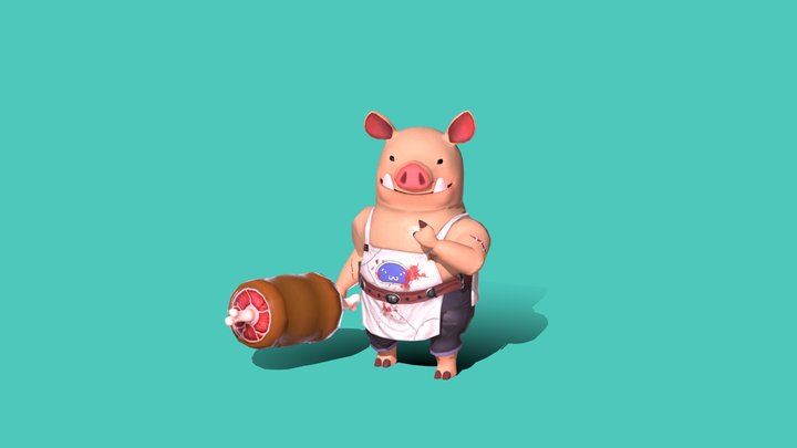 Cute Pig Butcher with yummy animation 打拋豬肉販 3D Model