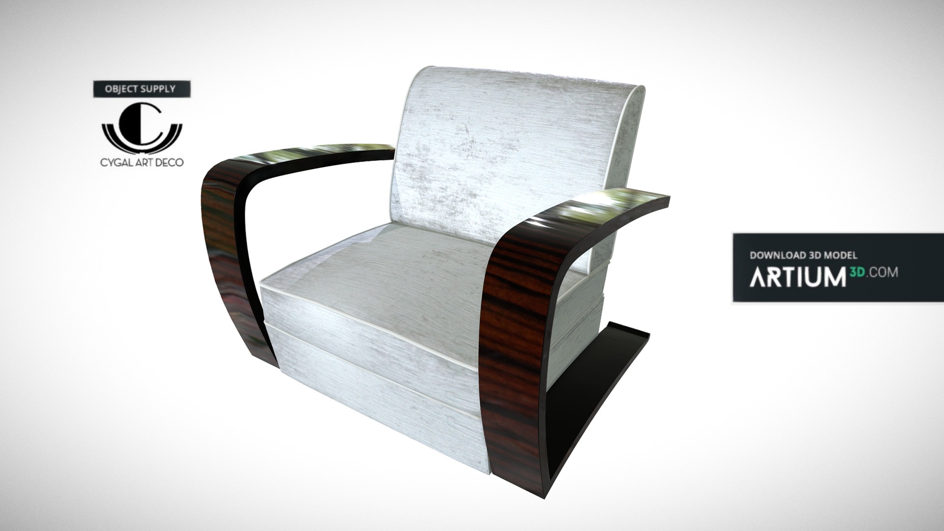 3D model Armchair – Art Deco style - This is a 3D model of the Armchair – Art Deco style. The 3D model is about a black and white chair.
