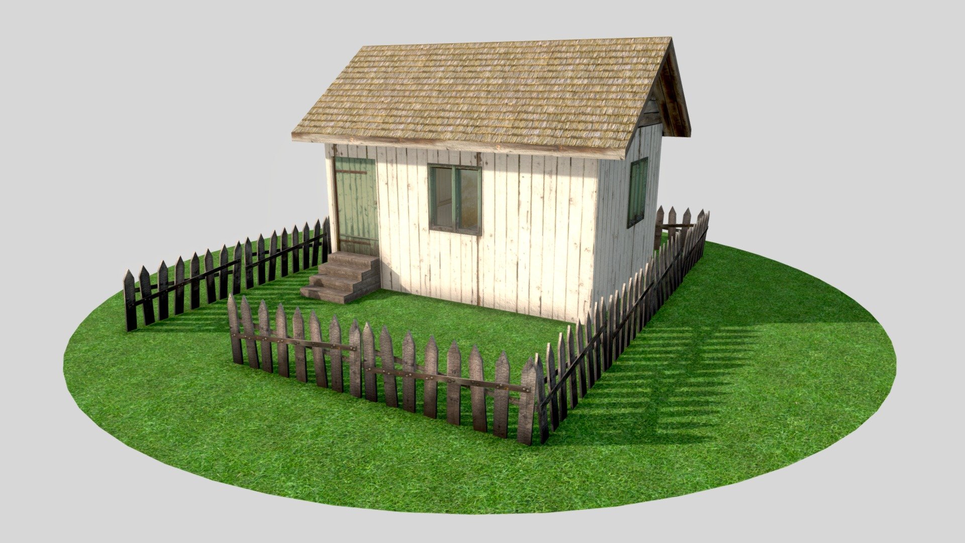 Free Wooden House cabin with fence low poly
