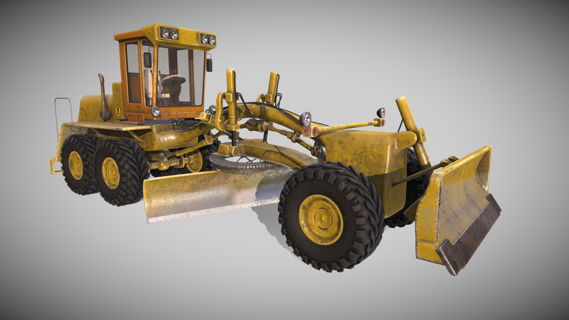 3D model Grader - This is a 3D model of the Grader. The 3D model is about a yellow and black tractor.