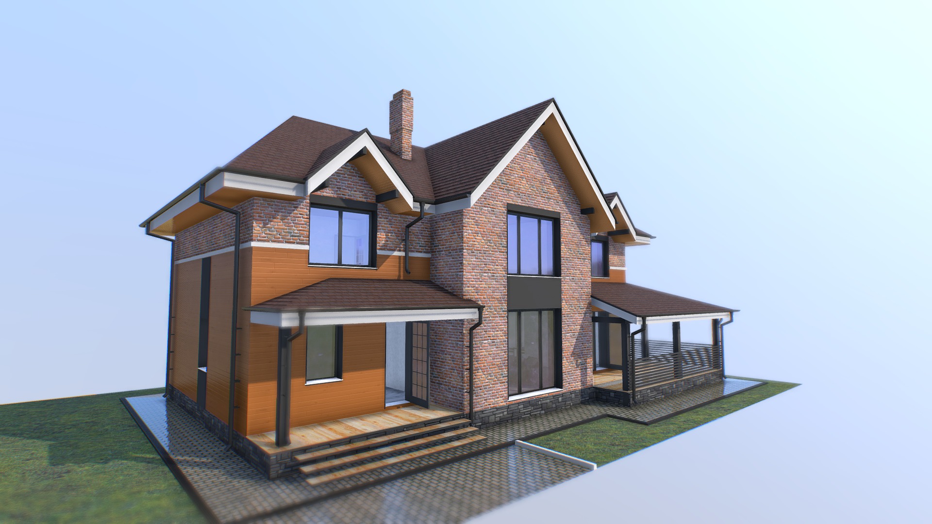 3D model Residential-house-2020-updated-03.20 - This is a 3D model of the Residential-house-2020-updated-03.20. The 3D model is about a house with a pool.