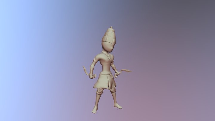 Kujang Warrior Flat Color 3D Model