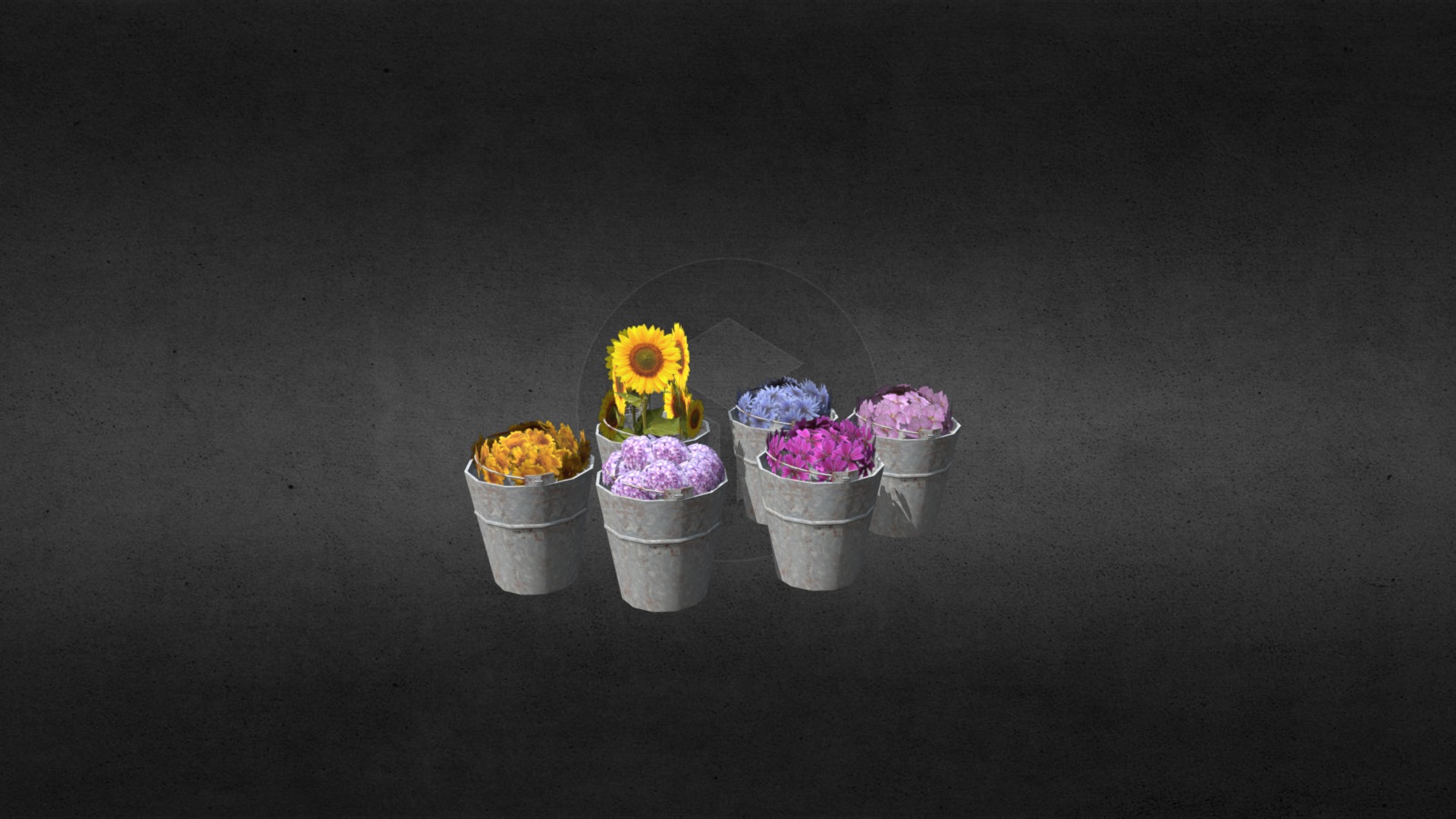 3D model Prop_Flowers - This is a 3D model of the Prop_Flowers. The 3D model is about a group of buckets with flowers.