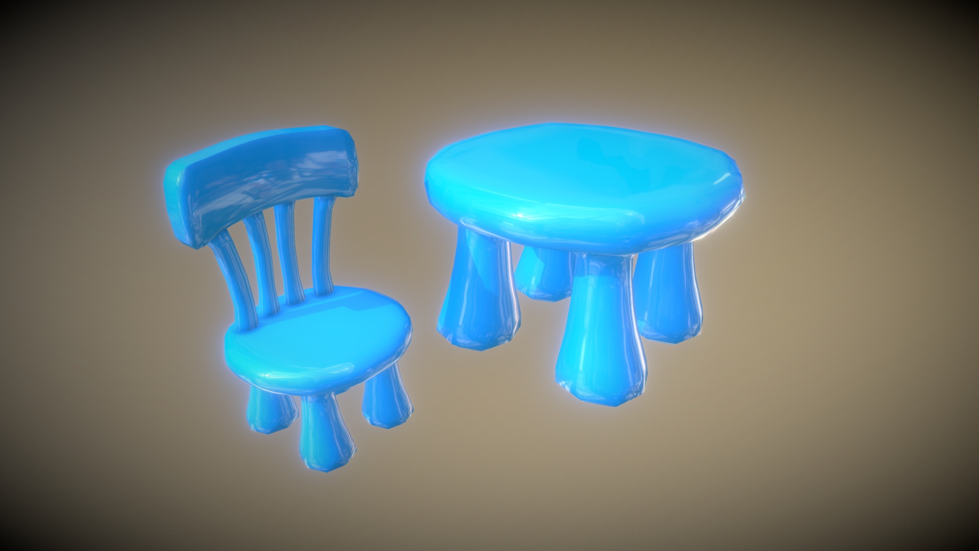 3D model Kids Chair And Table Cartoon Plastic Blue - This is a 3D model of the Kids Chair And Table Cartoon Plastic Blue. The 3D model is about a couple of blue plastic cups.