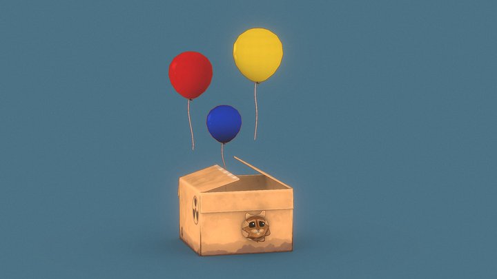 Cat with his box 3D stylized. 3D Model