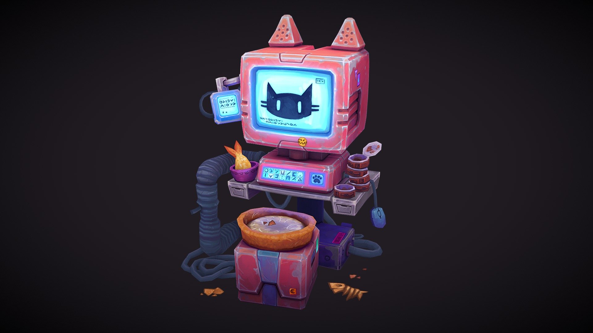 Stylized Cyberpunk Props and Animated Character in Props - UE