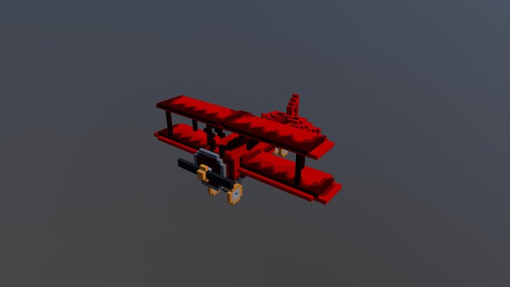 A Red Voxel Biplane 3D Model