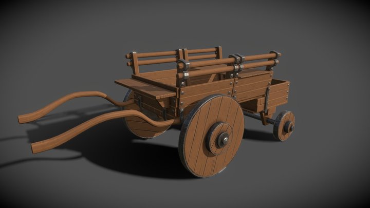 Stylized Wooden Wagon 3D Model