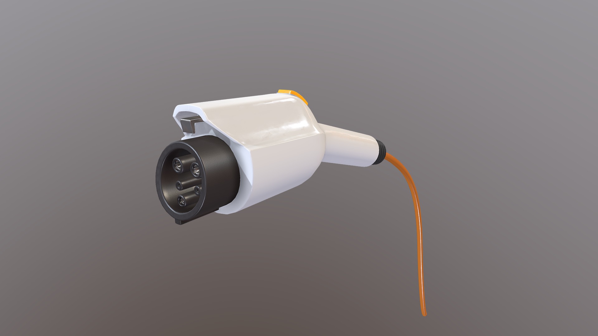3D model Electric car charging plug - This is a 3D model of the Electric car charging plug. The 3D model is about a white and black cylindrical object.