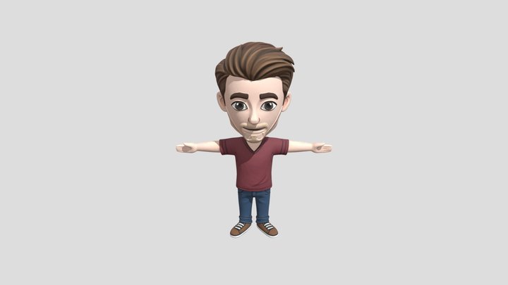 Cartoon Character with Burgundy Shirt 3D Model