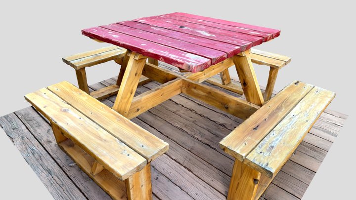 Picnic Table Painted Red 3D Model
