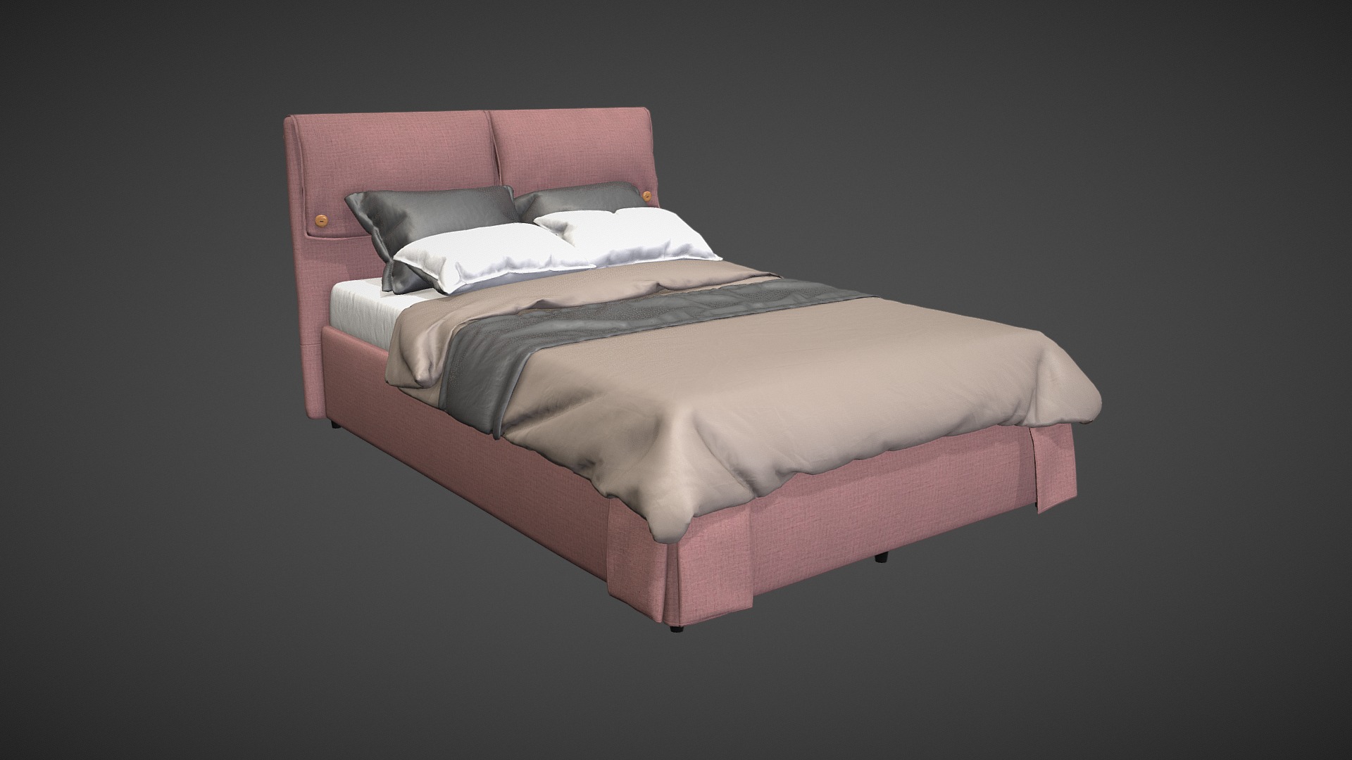 3D model Bed Unurgunite - This is a 3D model of the Bed Unurgunite. The 3D model is about a bed with a pink cover.