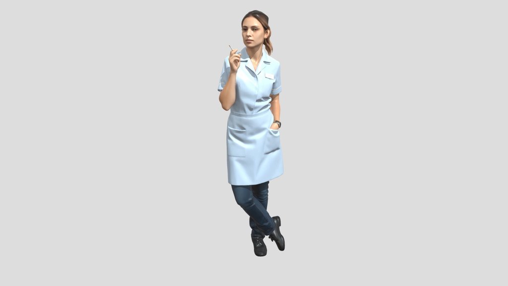 Cigarette Break in a Light-Blue Uniform