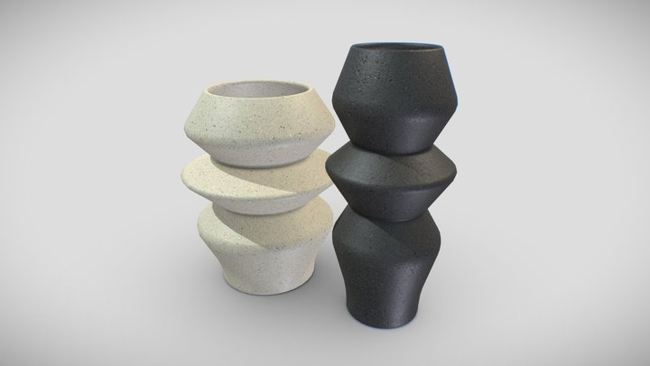 Twin Concrete Vase 3D Model