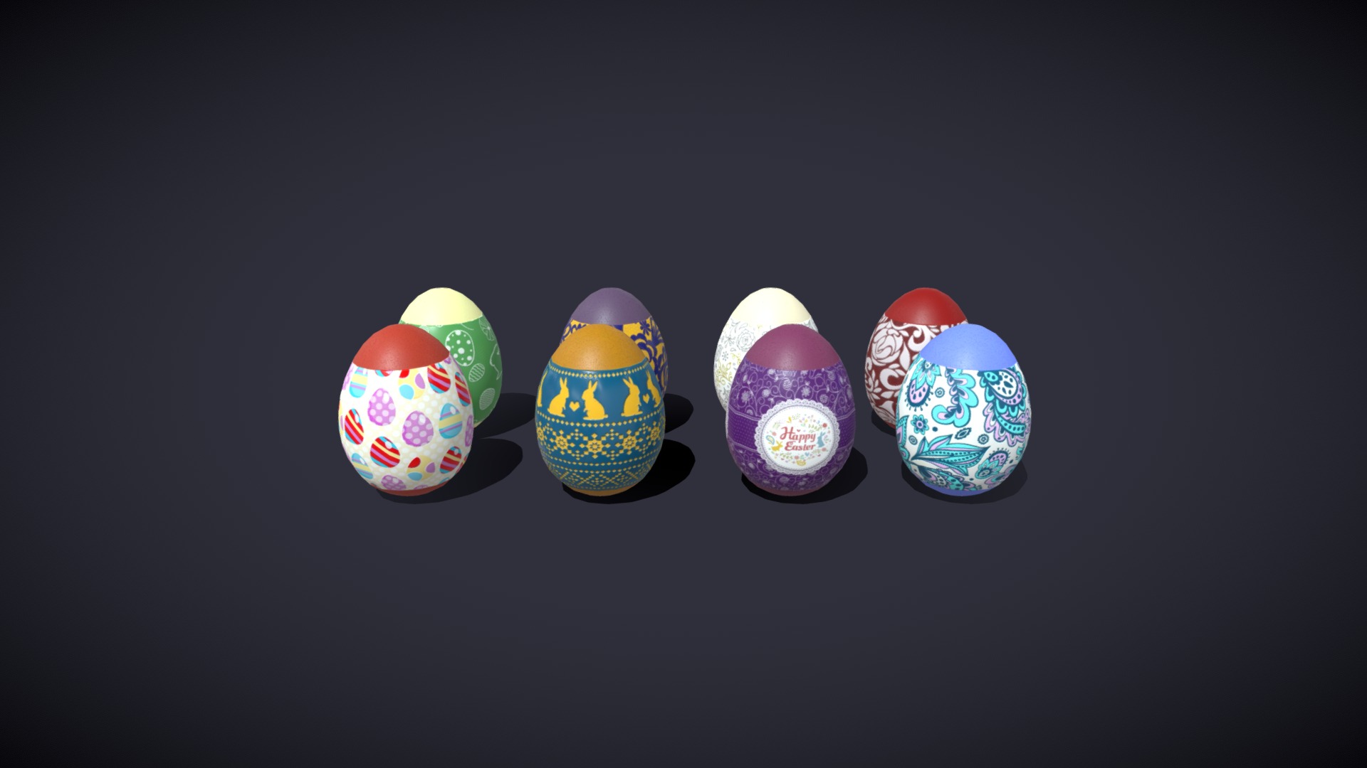3D model Easter Eggs 3D Model - This is a 3D model of the Easter Eggs 3D Model. The 3D model is about a group of colorful eggs.