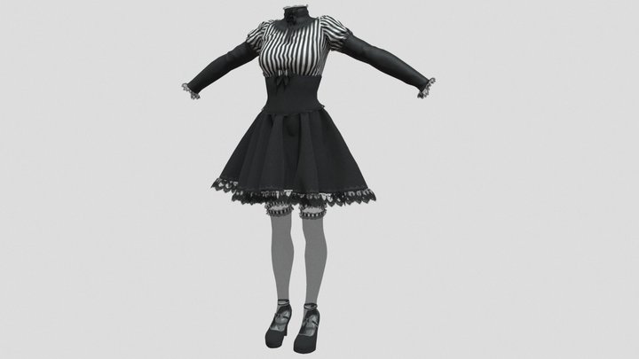 Game-ready Gothic Dress 3D Model