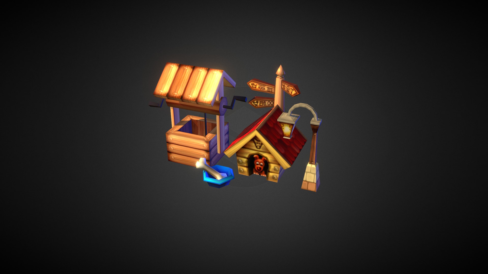 3D model Lowpoly Dog House - This is a 3D model of the Lowpoly Dog House. The 3D model is about a toy building with lights.