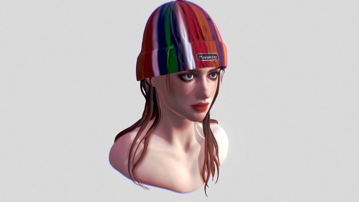 Vibrant Streetwear Girl Bust 3D Model