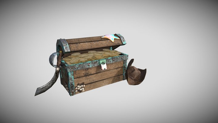 Treasure Chest with Sword and Hat 3D Model