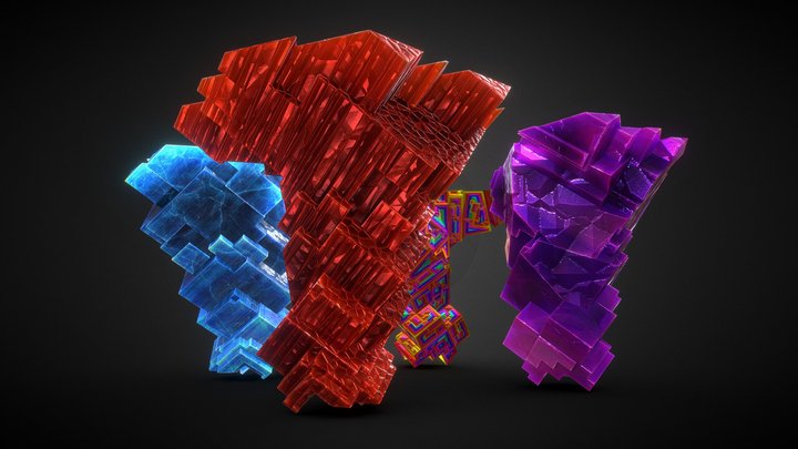 Crystals - Bismuth, Fire, Energy, Ice 3D Model