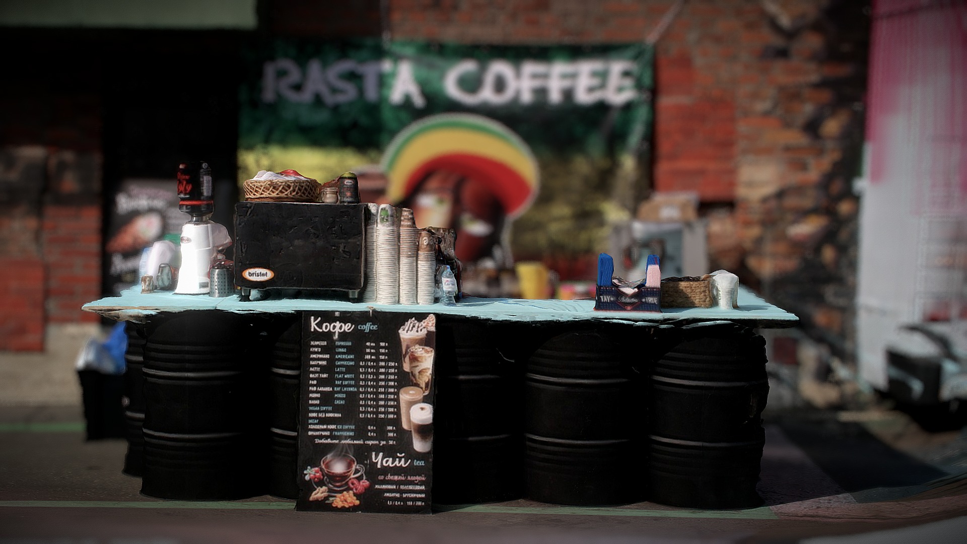 3D model RASTA COFFEE - This is a 3D model of the RASTA COFFEE. The 3D model is about a group of black barrels.