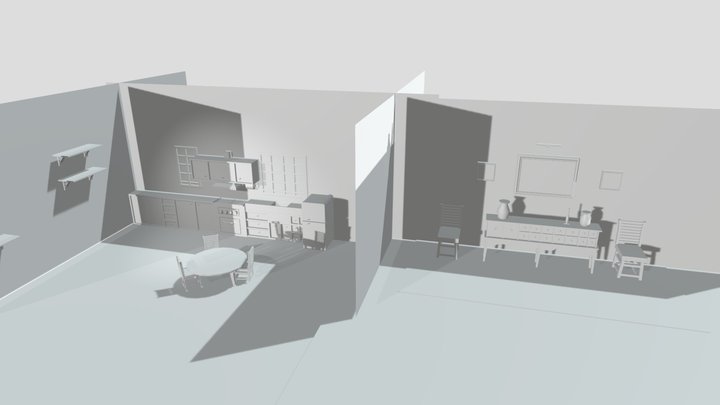 kitchen and living room 3D Model