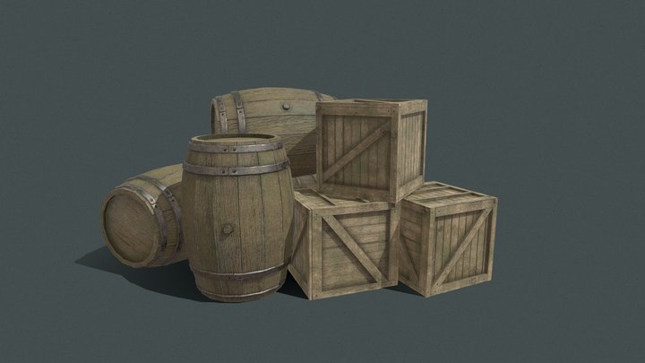 Boxes and barrels 3D Model
