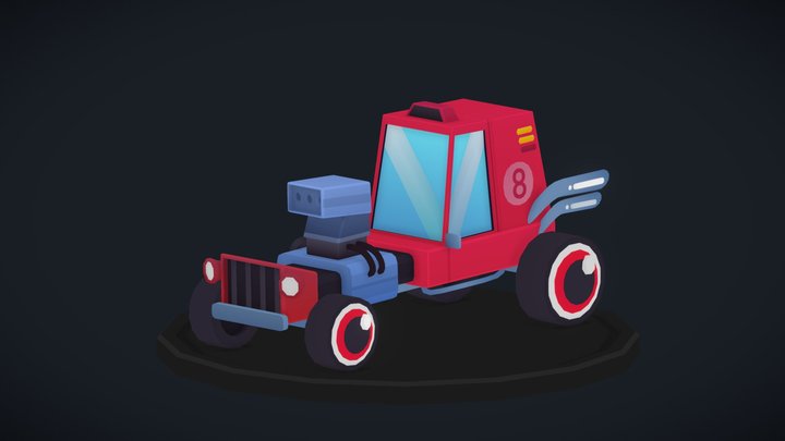 Stylized Low Poly Racing Car–Casual Vertex Color 3D Model