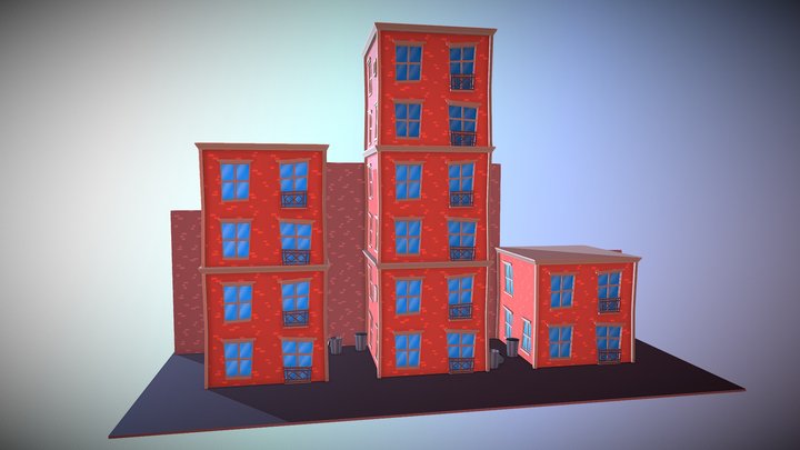 Cartoon Apartment Blocks 3D Model