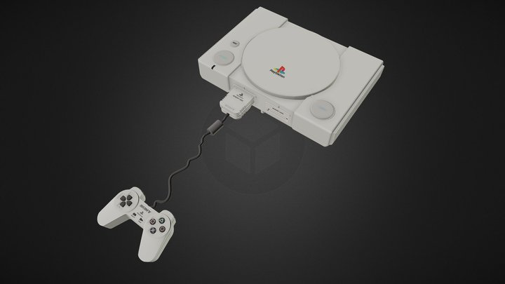 Playstation 1 with Crash Bandicoot Disc 3D Model