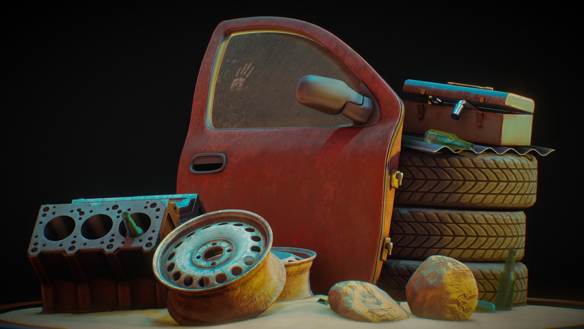 Scrapyard door diorama — Sketchfab embed 3D viewer