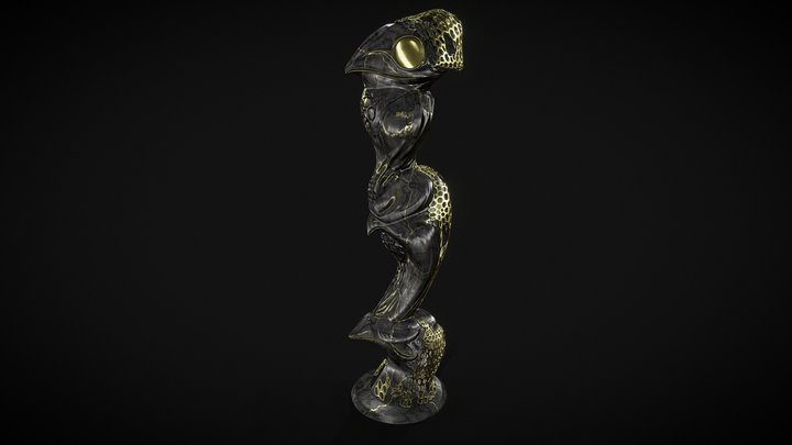 Dark Marble & Gold Bird Sculpture 3D Model