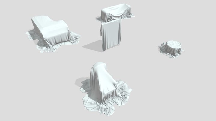 Old furniture covered (5 pieces) VOL. 1 3D Model