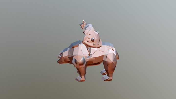 Low Poly Bear Rider 3D Model