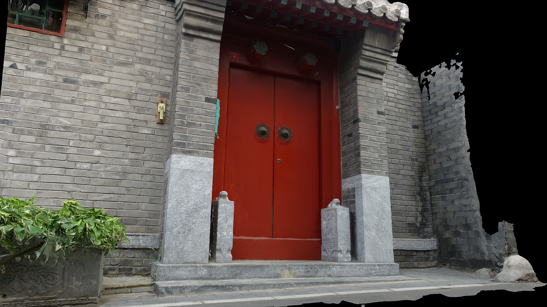 3D model 2016-10 – Beijing 23 - This is a 3D model of the 2016-10 - Beijing 23. The 3D model is about a red door on a stone building.