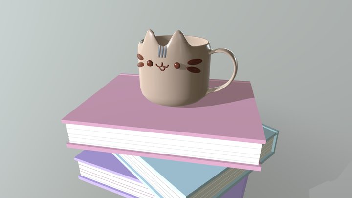 3D Sketchbook 3 [Pusheen Mug on Stack of Books] 3D Model